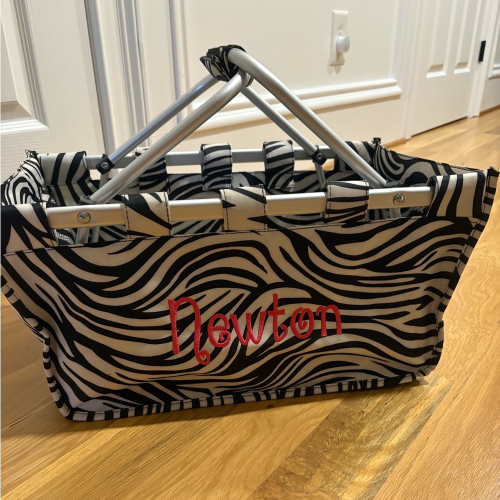 Collapsible Market Tote - Zebra Print - Aluminum Frame Foldable Tote - Newton